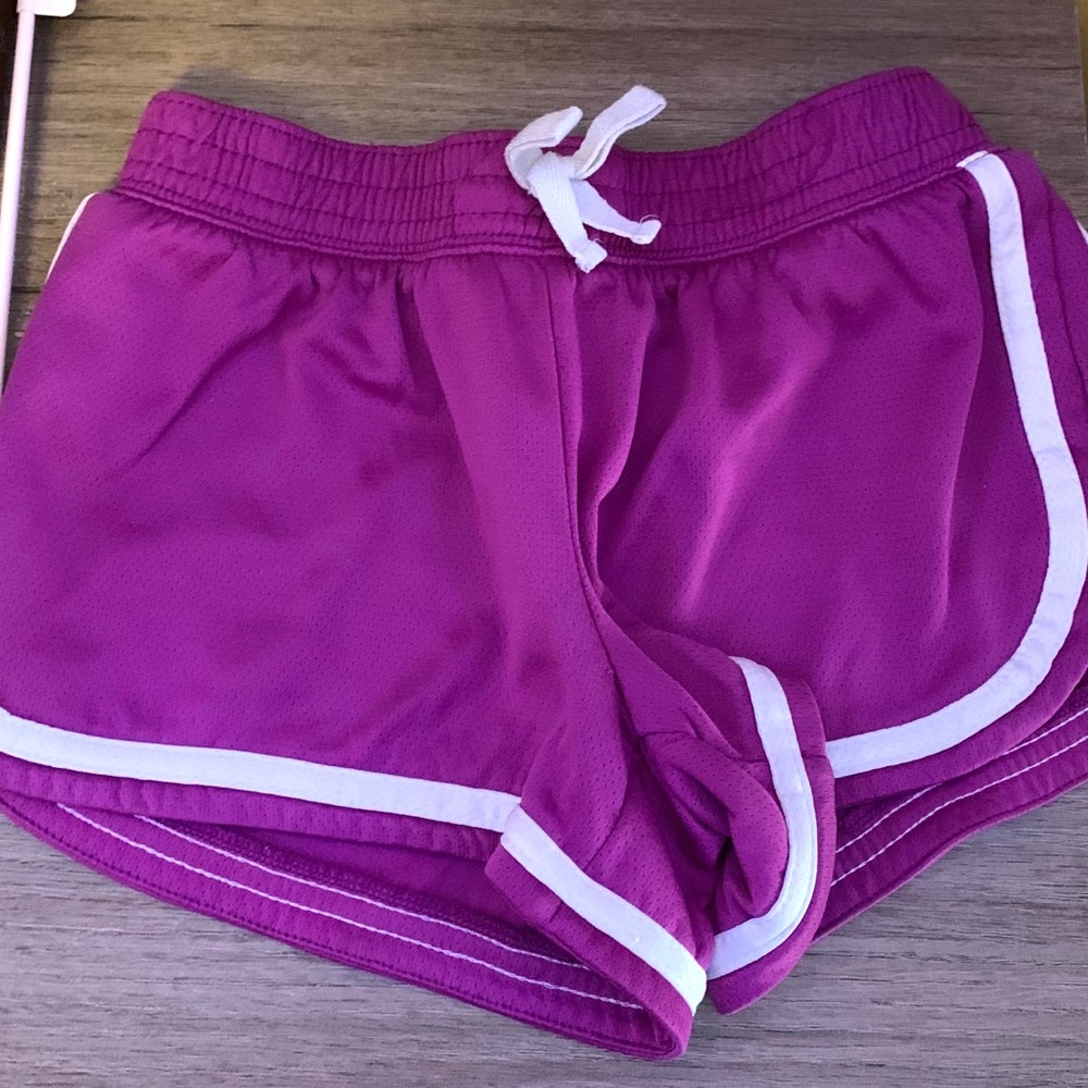 PURPLE AND WHITE BCG STRETCHY SHORTS